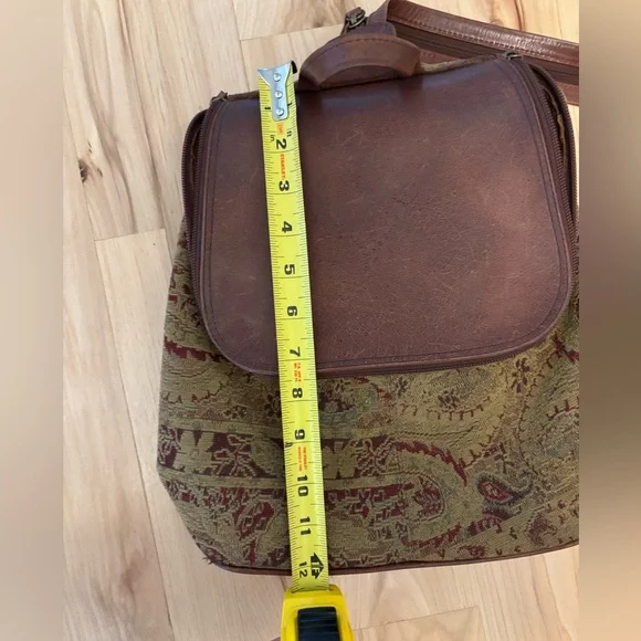 J.Jill floral tapestry 90s leather sling backpack boho Cottagecore - Picture 9 of 11